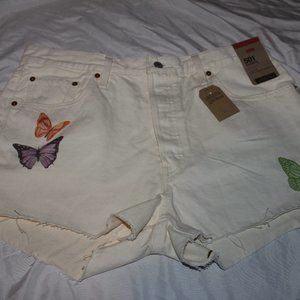 Levi's 501 Original Womens Cream "Give Me Butterflies" Shorts 3" Size 34